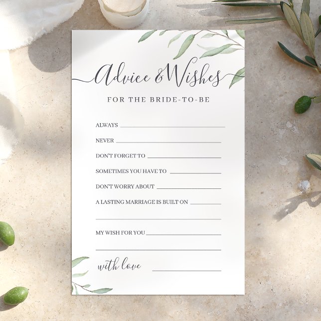 Carte de conseils et vœux de mariage à verdure min (Minimal greenery wedding advice & wishes card)