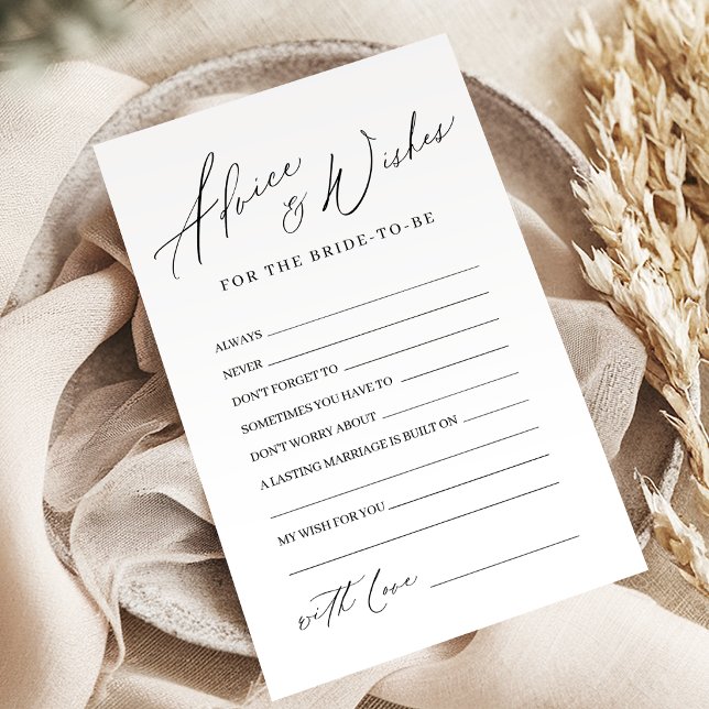Carte de conseils et vœux de mariage moderne minim (Minimalist modern wedding advice & wishes card)