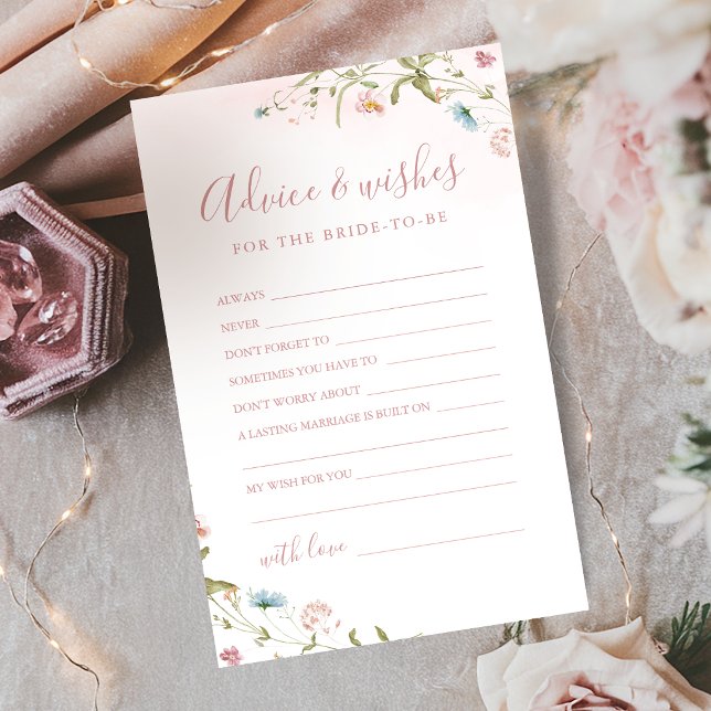 Carte de conseils et vœux de mariage Pink Wildflow (Pink Wildflower wedding advice & wishes card)