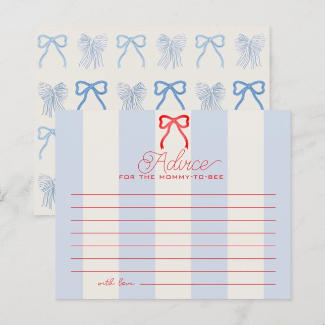 Carte de conseils pour baby shower avec ruban roug (Devant / Derrière)