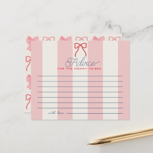 Carte de conseils pour baby shower avec ruban roug (Devant/Arrière en situation)