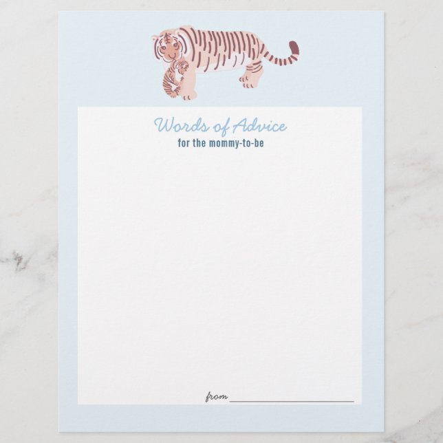 Carte de conseils pour Baby Shower Blue Tiger (Devant)
