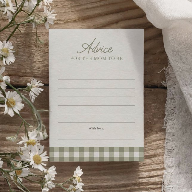Carte de conseils pour Baby Shower Gingham Vert Sa (Créateur téléchargé)