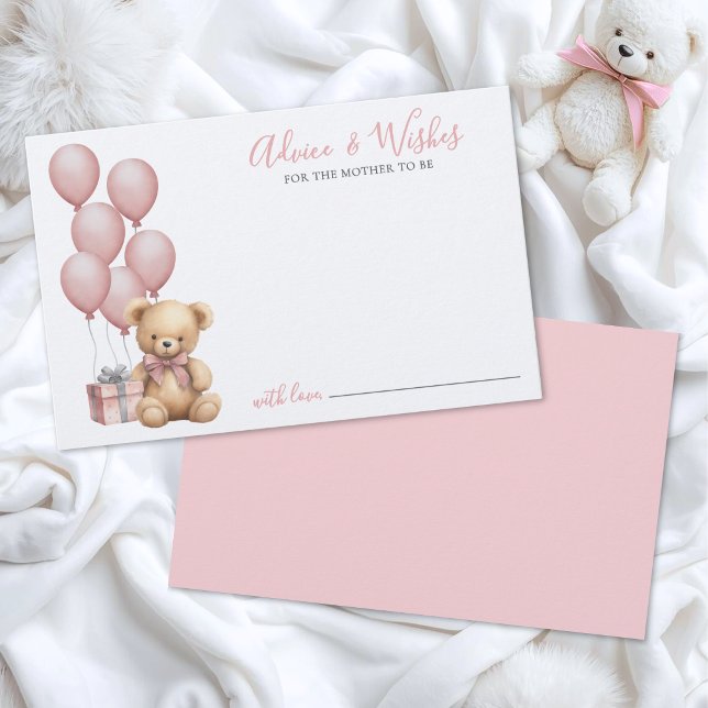 Carte de conseils pour Baby Shower Ourson Rose (Pink Bear Baby Shower Advice Card )