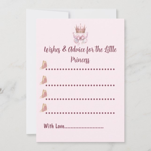 Carte de conseils pour Baby Shower Rose Pâle Princ (Devant)