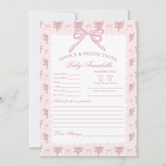 Carte de conseils pour bébé à motif floral fantais (Devant)