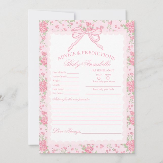 Carte de conseils pour bébé à motif floral fantais (Devant)