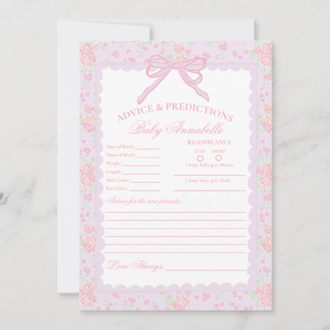 Carte de conseils pour bébé à motif floral fantais (Devant)