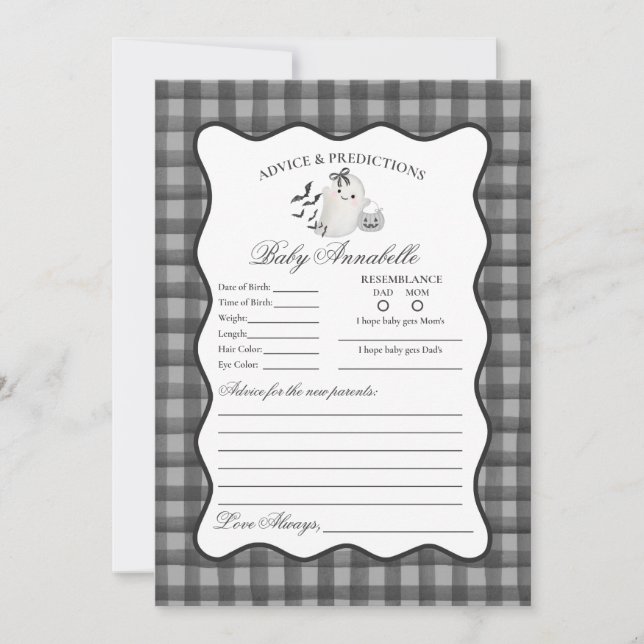 Carte de conseils pour bébé fantôme mignon à carre (Devant)