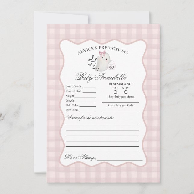 Carte de conseils pour bébé fantôme pastel rose Li (Devant)