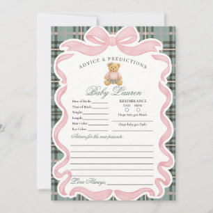 Carte de conseils pour bébé fille à l'ours rose co