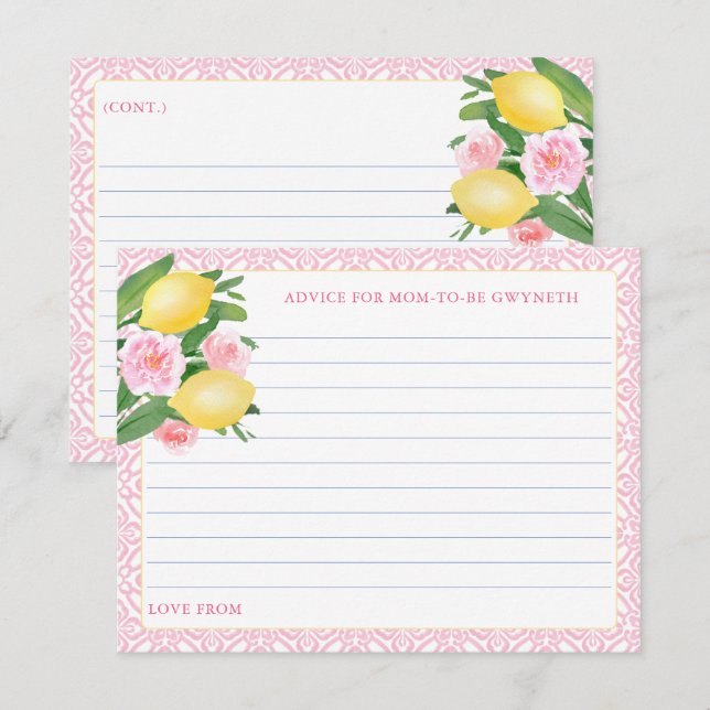 Carte de conseils pour future maman Pretty Pink Le (Devant / Derrière)