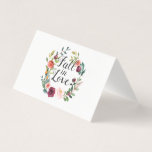Carte de conseils pour la douche de mariée florale<br><div class="desc">Douce et élégante, cette petite carte de conseils pour la douche de mariée automnale associe une couronne florale aquarelle à la phrase "Tomber amoureux" sur le devant et un motif rayé bordeaux gras sur l'envers — un détail magnifique qui se coordonne parfaitement avec les palettes de mariage automnales et marsala....</div>