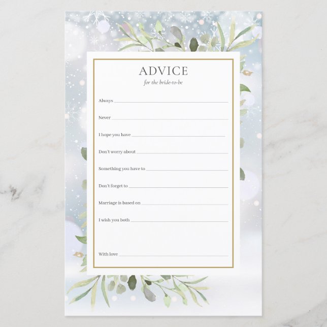 Carte de conseils pour la mariée avec feuillage de (Devant)