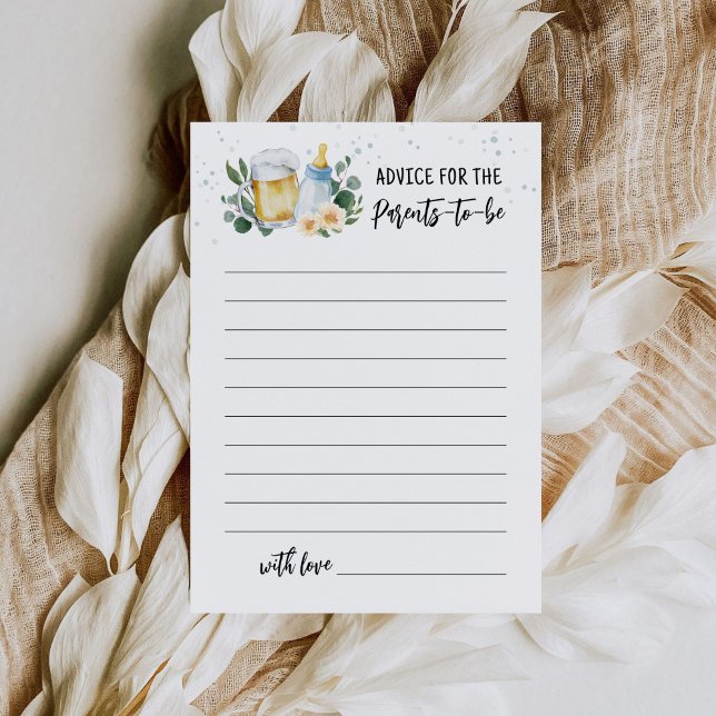 Carte de conseils pour les futurs parents Bébé en  (Beer and Floral Baby is Brewing Baby Shower Advice for the Parents Card)