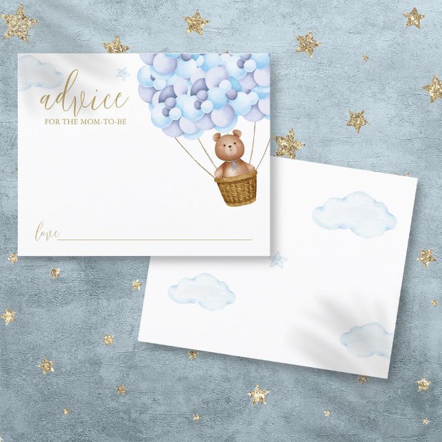 Carte de conseils pour maman ours en peluche bleu  (Advice For Mommy Teddy Bear Blue Baby Shower Card)