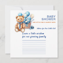 Carte de conseils pour une baby shower garçon aqua