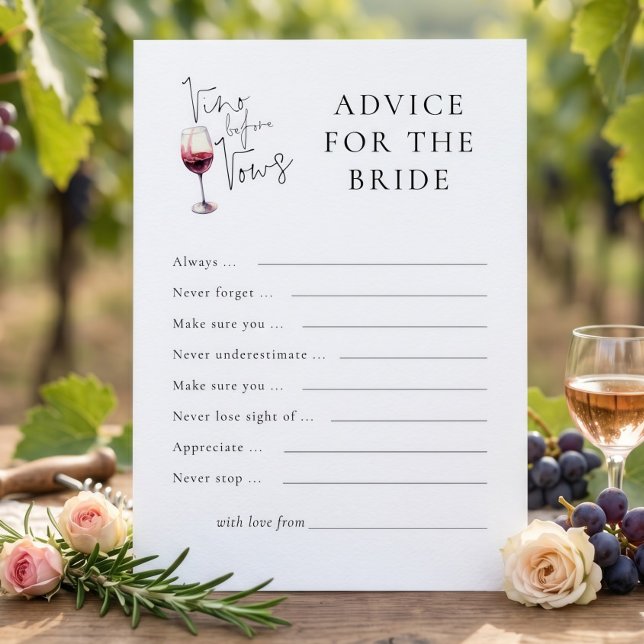 Carte de conseils Vino Before Vows pour la mariée (Créateur téléchargé)