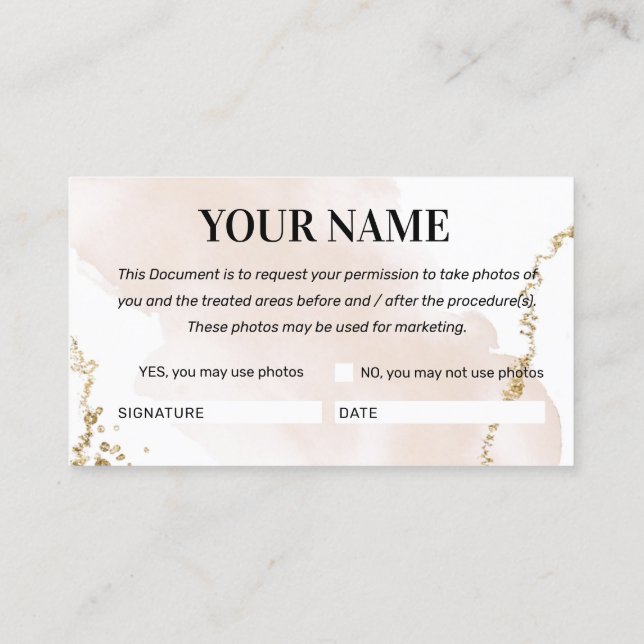 Carte de Consentement Photo Or Moderne (Dos)