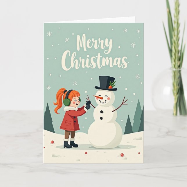 Carte de constructeur de bonhomme de neige joyeux (Devant)