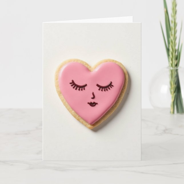 Carte de Cookie en Forme de Cœur Rose Doux (Devant)