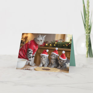 Carte de cookies de Noël au chat tigré gris