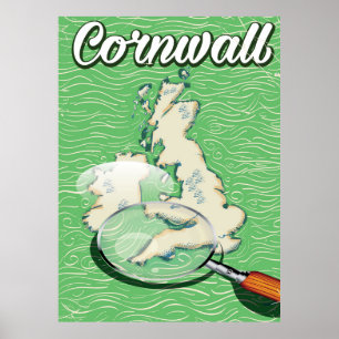 carte de cornwall affiche de voyage vintage