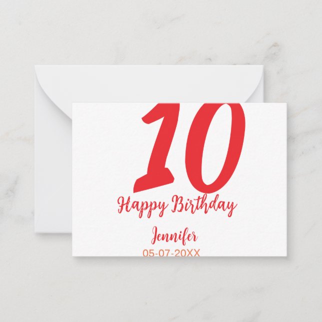 Carte De Correspondance 10e anniversaire ajouter nom date année rouge modè (Devant)