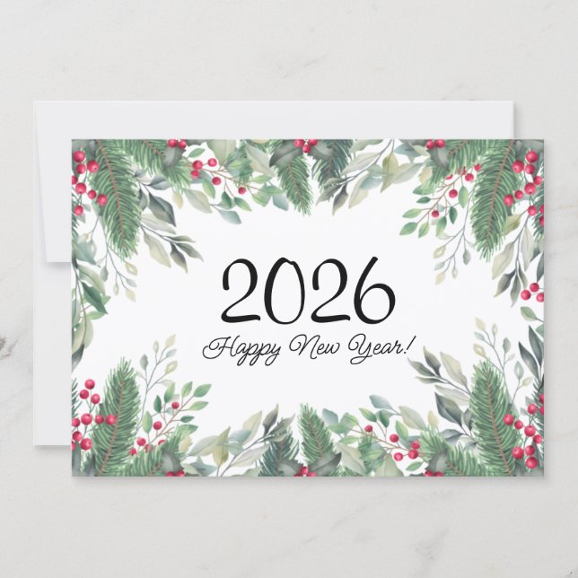 Carte De Correspondance 2026, Joyeuse nouvelle année! vacances verdure bai (Devant)