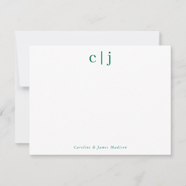 Carte De Correspondance 2 Monogramme initial Forêt vert Couple papeterie (Devant)