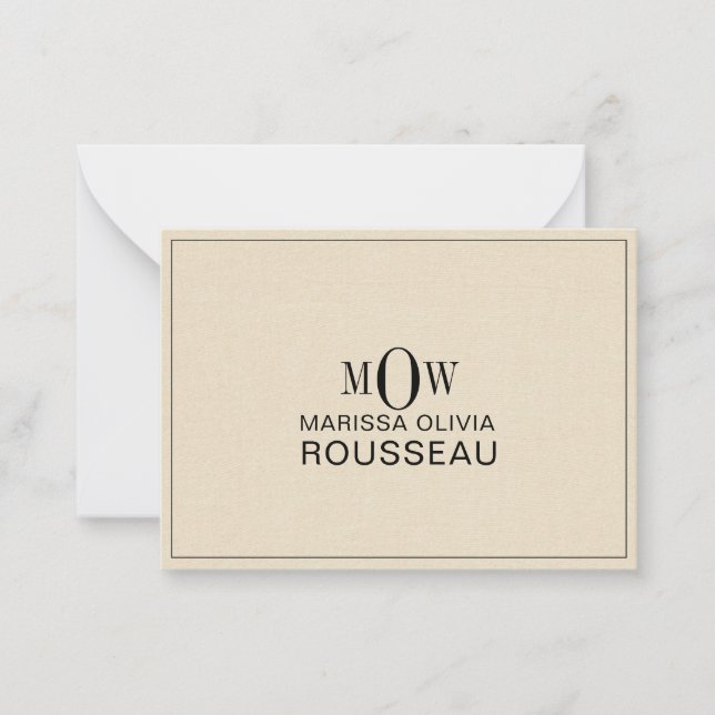 Carte De Correspondance 3 Lettre Monogramme Initiales Nom Faux Lin Bisque (Devant)