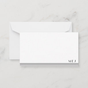 Carte De Correspondance 3 Lettre Monogramme noir blanc rayé minimaliste