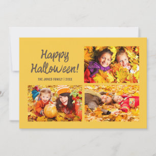 Carte De Correspondance 3 Photo Happy Halloween Jaune Orange Citrouille