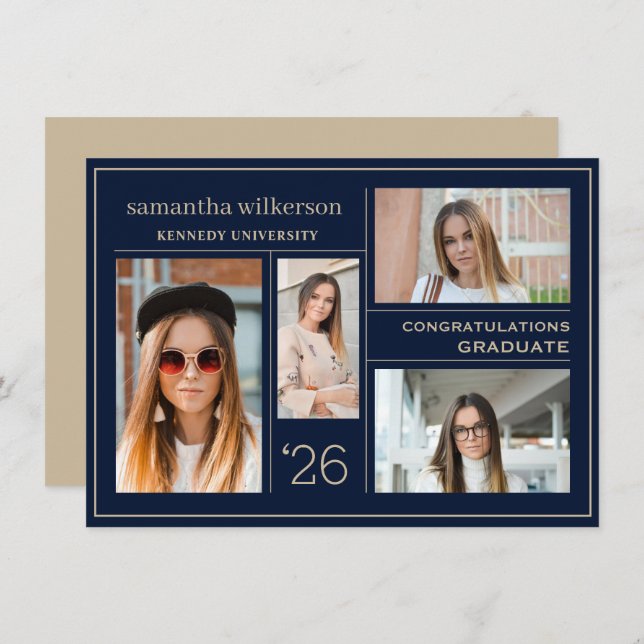 Carte De Correspondance 4 Collage de photos Félicitations Diplômé (Devant / Derrière)