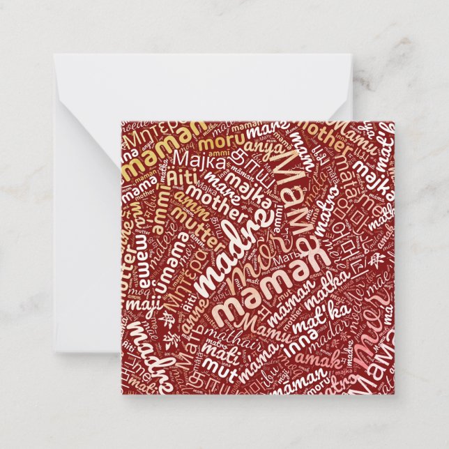Carte De Correspondance 60 mots pour 'Mère' dans différentes langues (Devant)