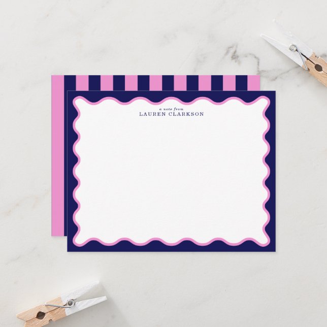 Carte de correspondance à cadre ondulé rose et mar (Devant/Arrière en situation)