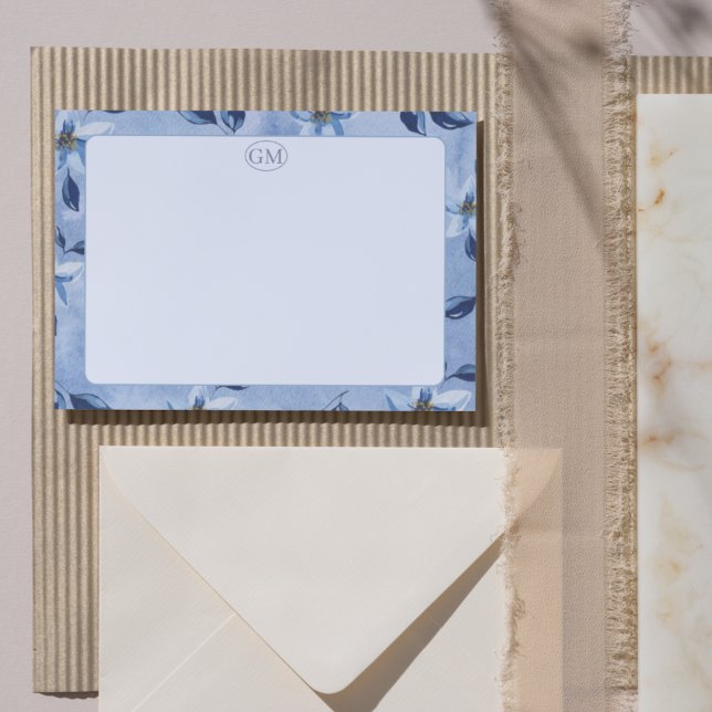 Carte de correspondance à monogramme à bordure col (Minimalist Colorful Border Monogram Note Cards)