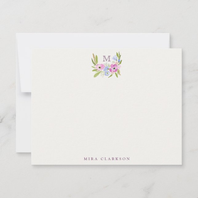 Carte de correspondance à monogramme floral pastel (Devant)