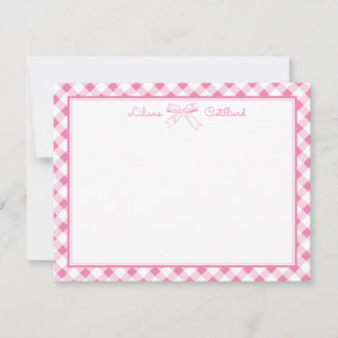Carte de correspondance à ruban rose et à carreaux
