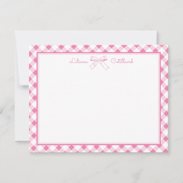 Carte de correspondance à ruban rose et à carreaux (Devant)
