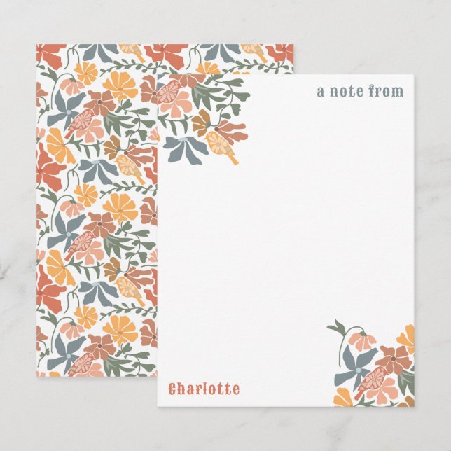 Carte De Correspondance Abstrait Floral & Oiseaux Mi-siècle Motif moderne (Devant / Derrière)