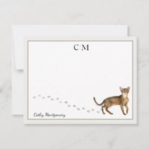 Carte De Correspondance Abyssinian Chat gris frontière Monogramme et nom