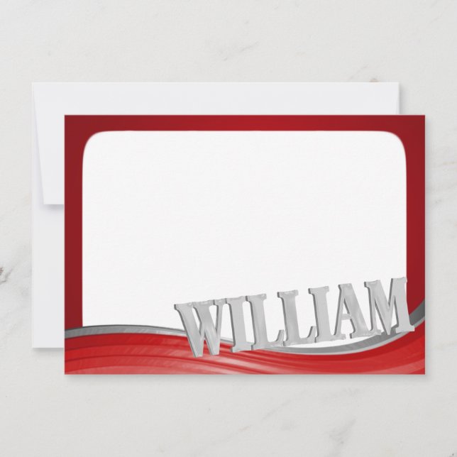 Carte De Correspondance Acier Rouge avec nom William Flat Note (Devant)