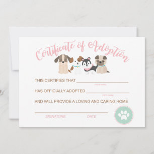 Carte De Correspondance Adopter un certificat d'adoption d'anniversaire de