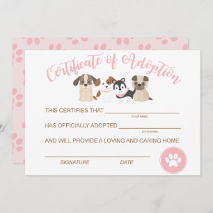 Carte De Correspondance Adopter un certificat d'adoption d'anniversaire de
