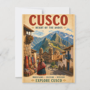 Carte De Correspondance Affiche de voyage vintage Cusco Pérou avec Mont An