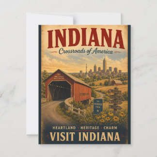 Carte De Correspondance Affiche de voyage vintage de l'Indiana avec un pon