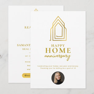 Carte De Correspondance Agent immobilier Happy Home Anniversaire Or