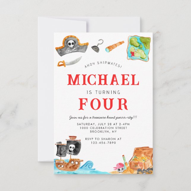 Carte De Correspondance Ahoy Shipmates Treast Hunt Ship Pirate Anniversair (Devant)