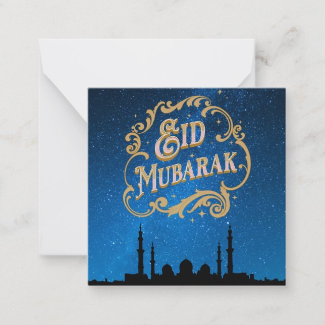 Carte De Correspondance Aïd Moubarak Bleu Voie Lactée en Or (Devant)